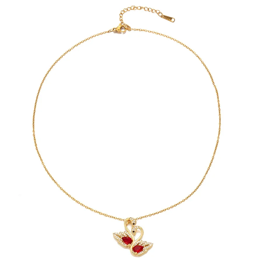 Swan Necklace with Twin Marquise CZ Gold-Plated Steel