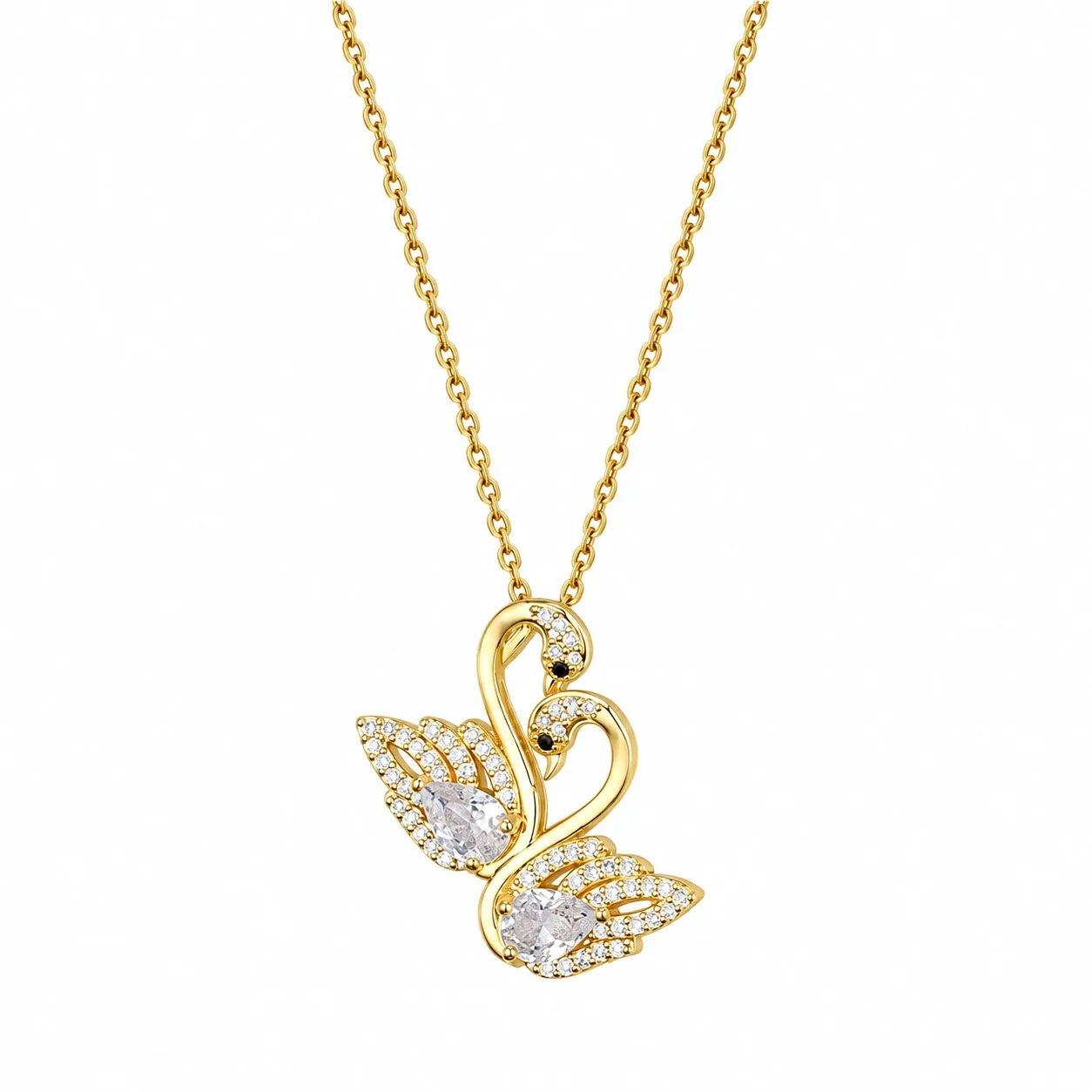 Swan Necklace with Twin Marquise CZ Gold-Plated Steel - Clear CZ