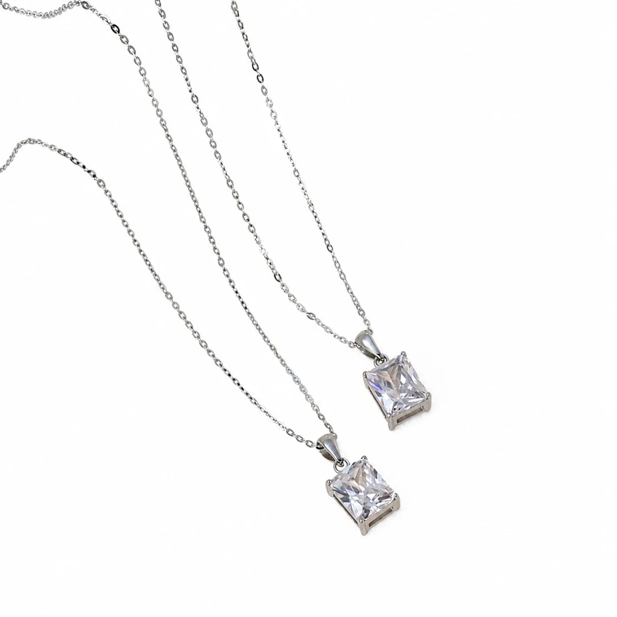 Radiant Silver-Plated Emerald-Cut Prong Pendant Necklace