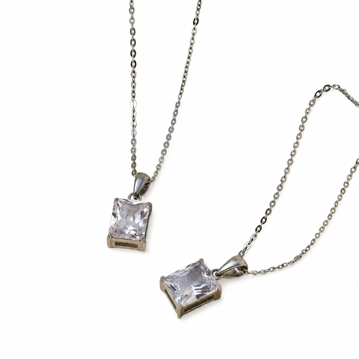 Radiant Silver-Plated Emerald-Cut Prong Pendant Necklace