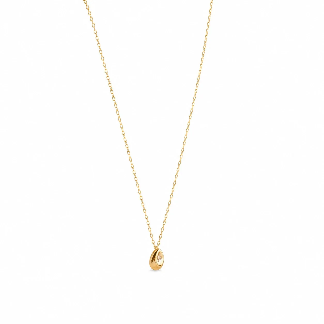 Refined Stainless Steel Teardrop Bezel CZ Chain Necklace