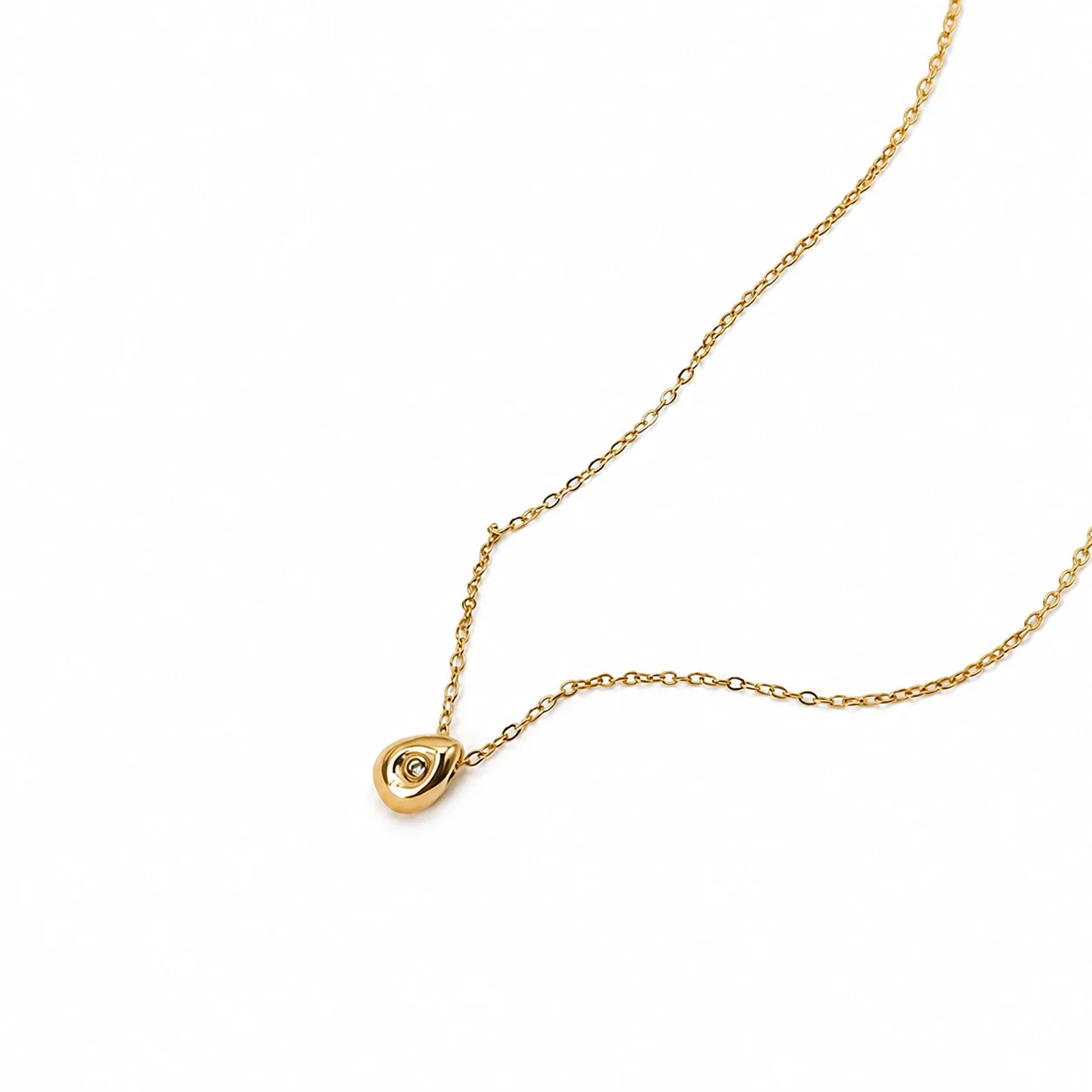 Refined Stainless Steel Teardrop Bezel CZ Chain Necklace