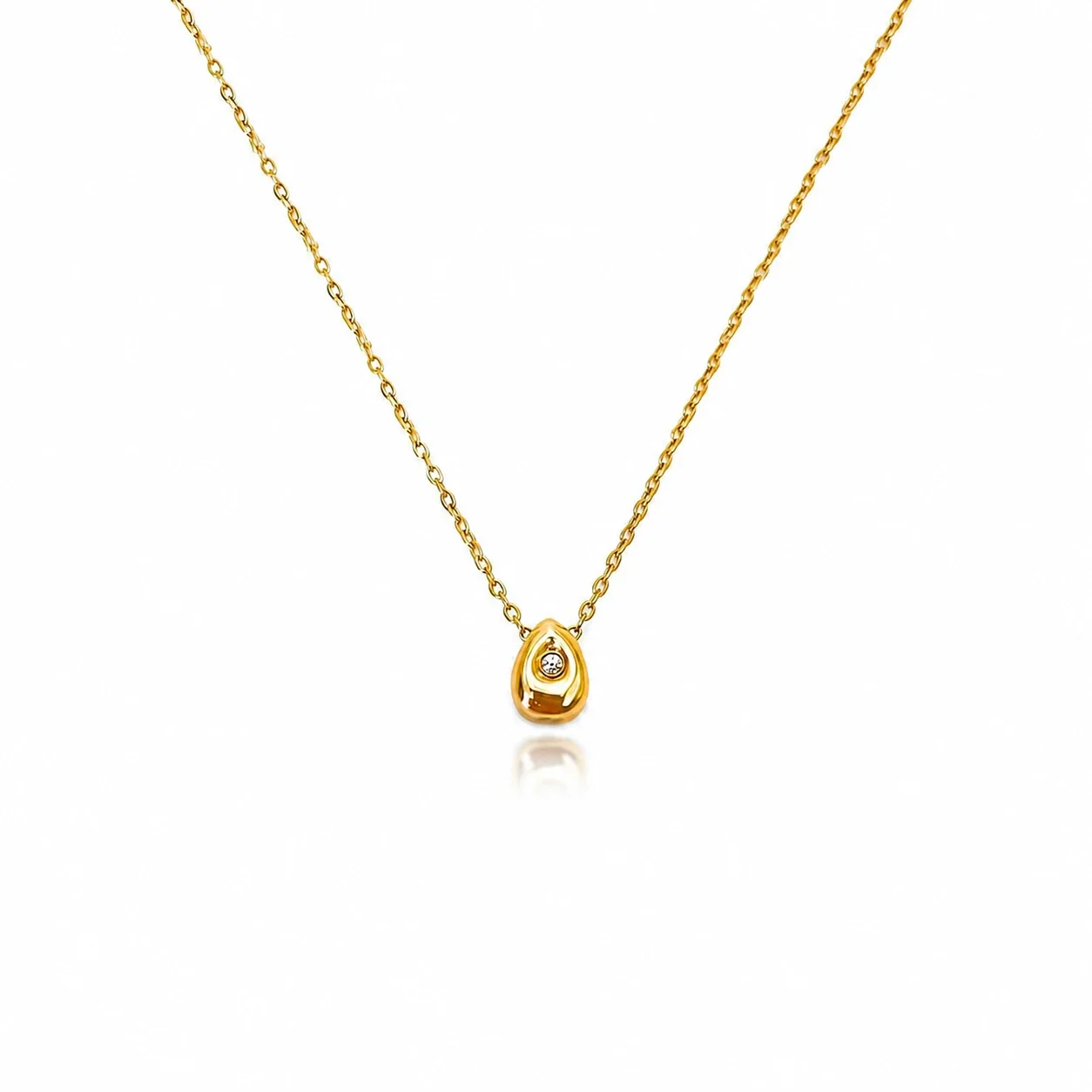 Refined Stainless Steel Teardrop Bezel CZ Chain Necklace
