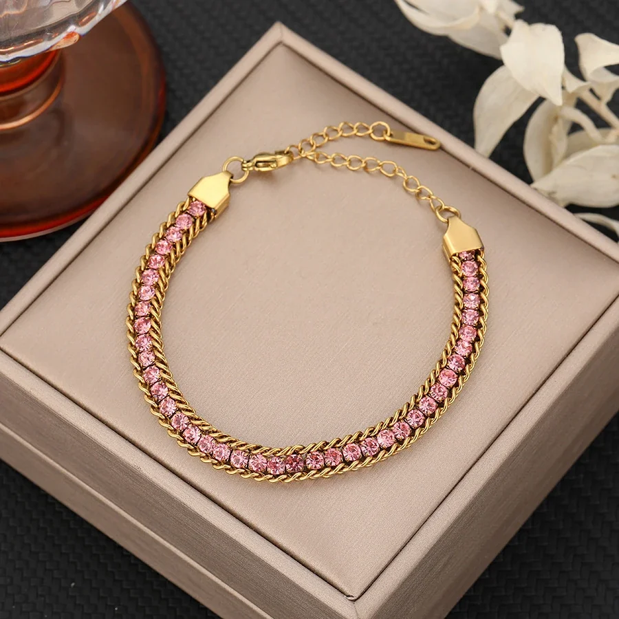 Foto del producto: Pulsera de cadena con fila de circonitas redondas y bordes grumete, acero inoxidable