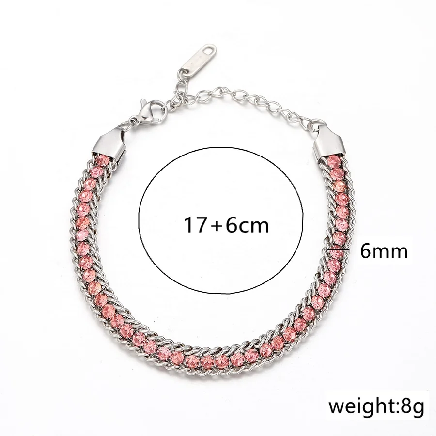 Foto del producto: Pulsera de cadena con fila de circonitas redondas y bordes grumete, acero inoxidable