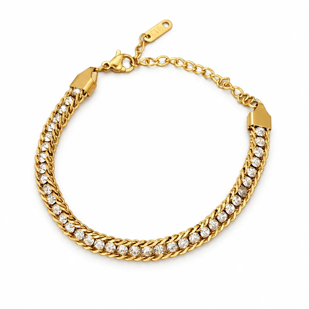 Foto del producto: Pulsera de cadena con fila de circonitas redondas y bordes grumete, acero inoxidable