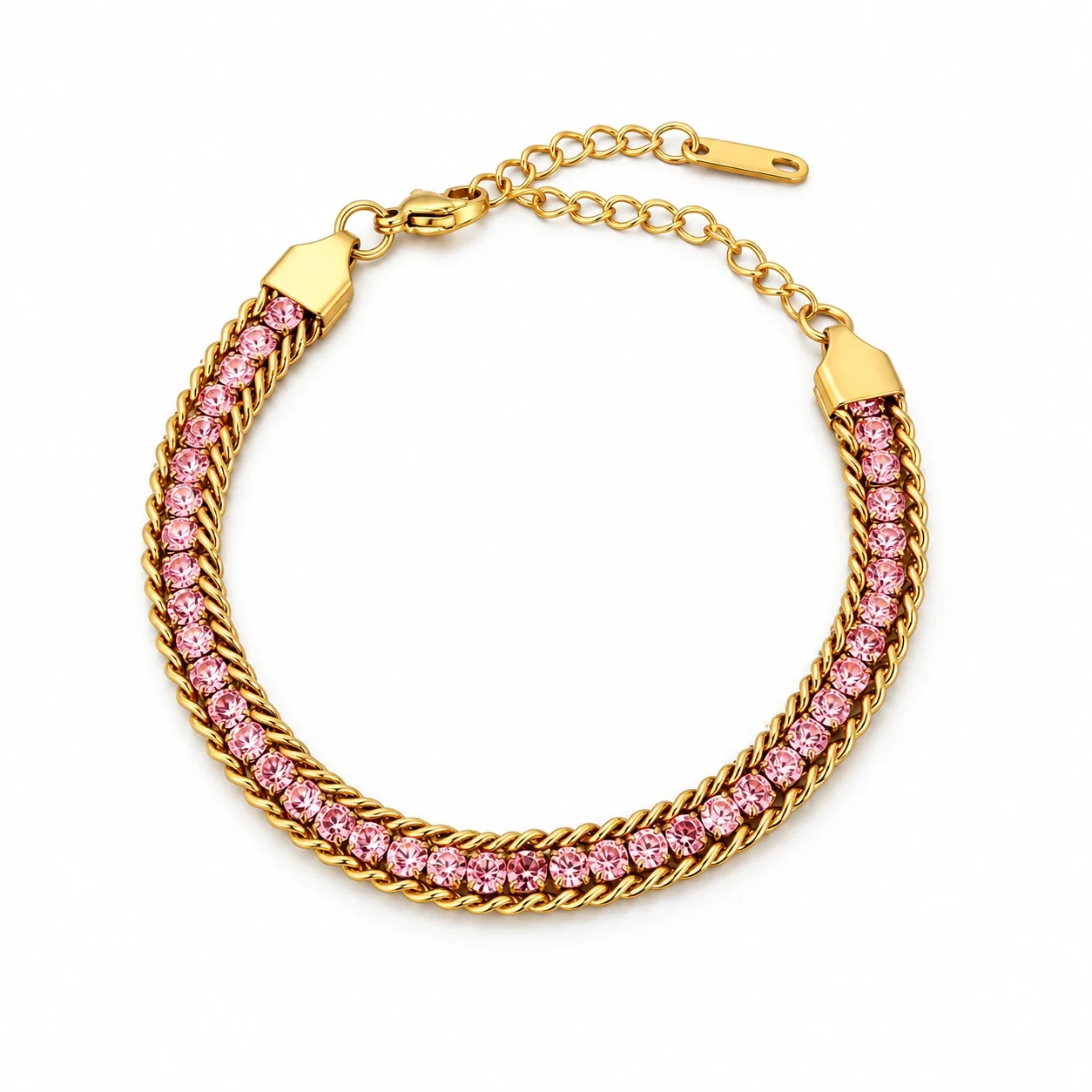 Foto del producto: Pulsera de cadena con fila de circonitas redondas y bordes grumete, acero inoxidable