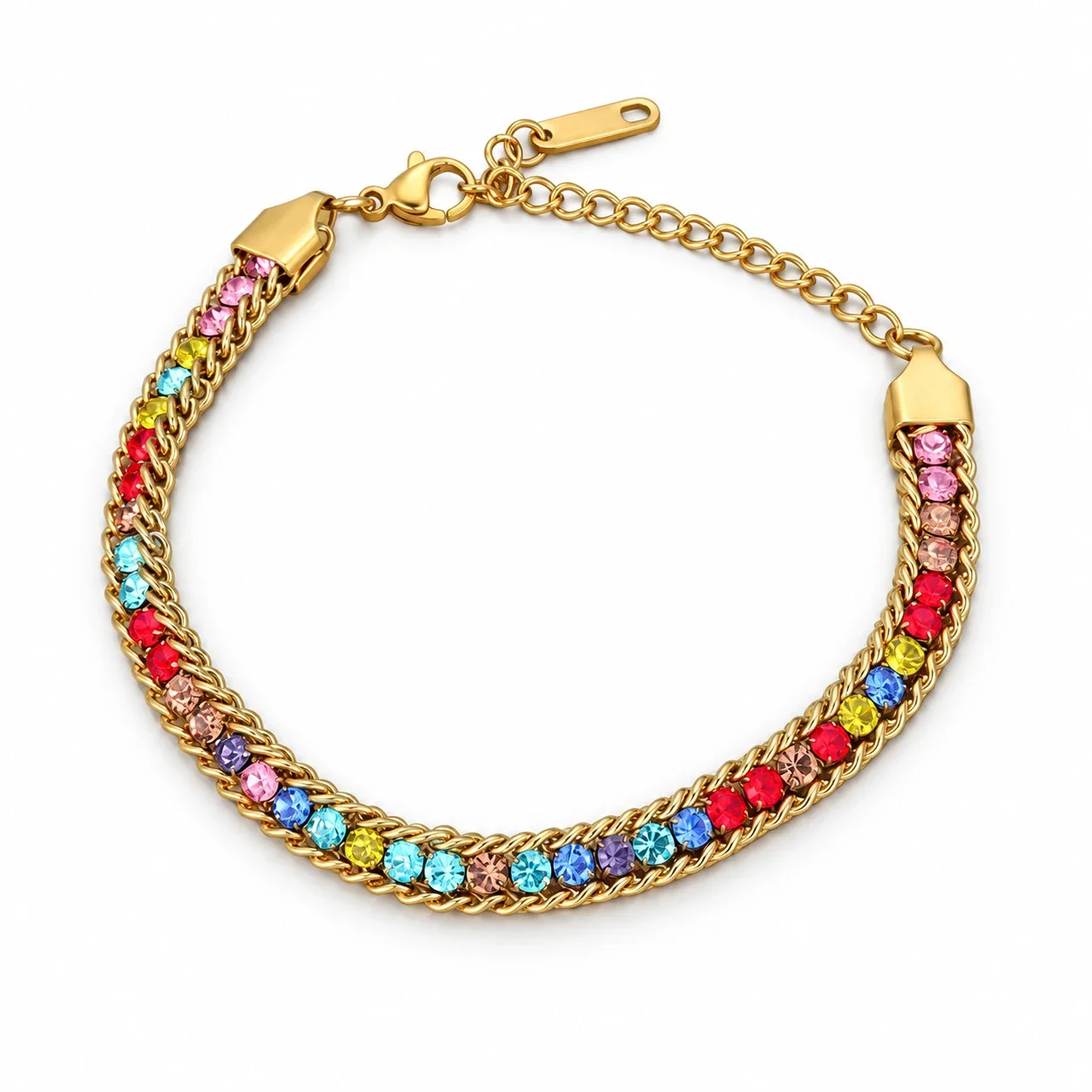 Foto del producto: Pulsera de cadena con fila de circonitas redondas y bordes grumete, acero inoxidable