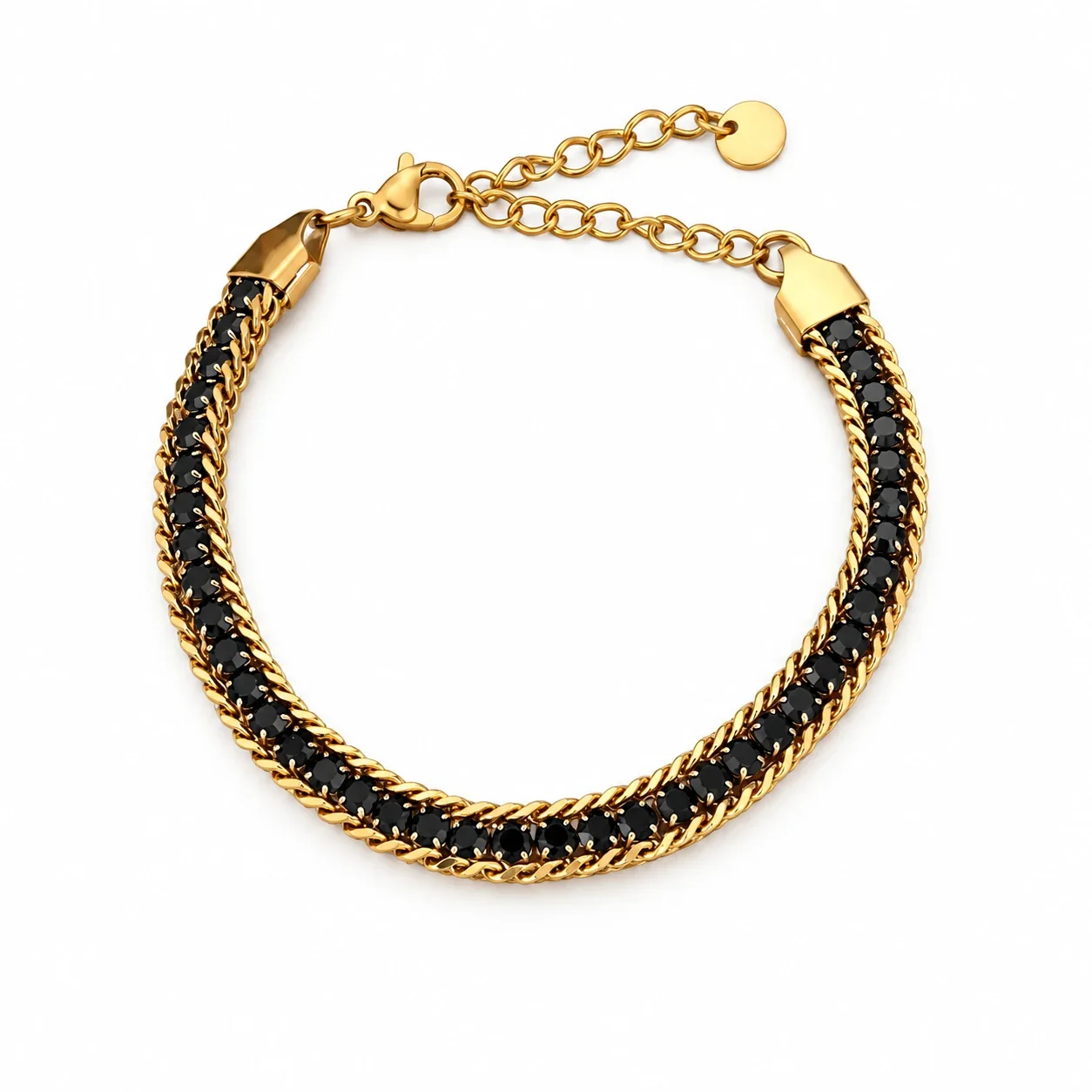 Foto del producto: Pulsera de cadena con fila de circonitas redondas y bordes grumete, acero inoxidable