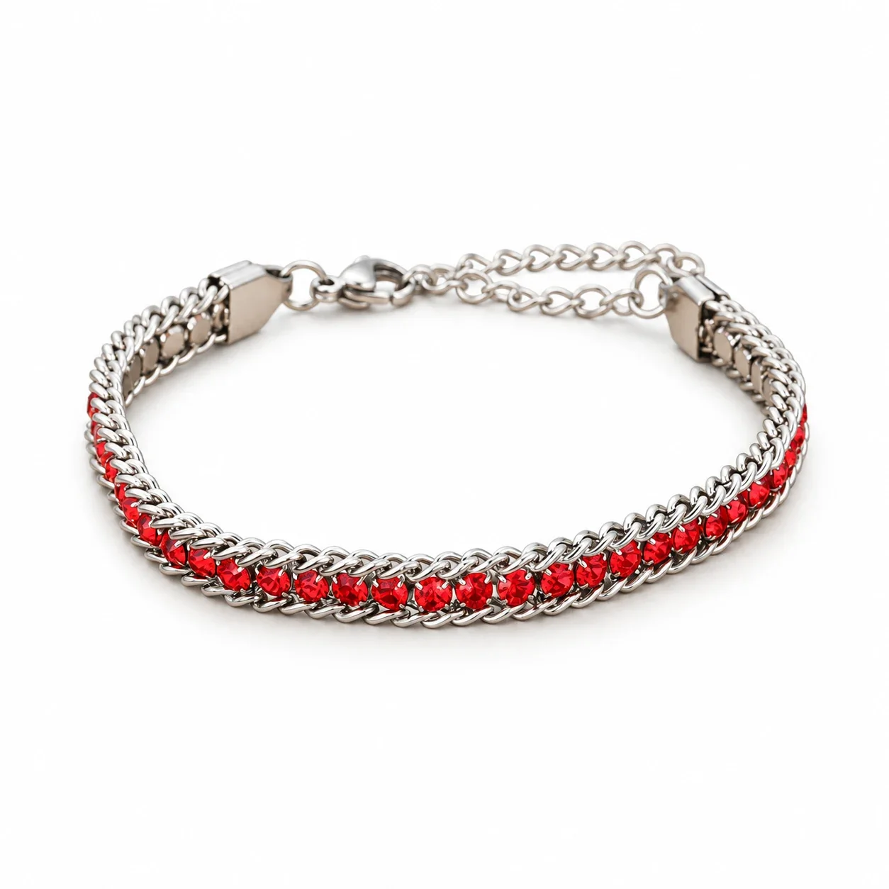 Foto del producto: Pulsera de cadena con fila de circonitas redondas y bordes grumete, acero inoxidable