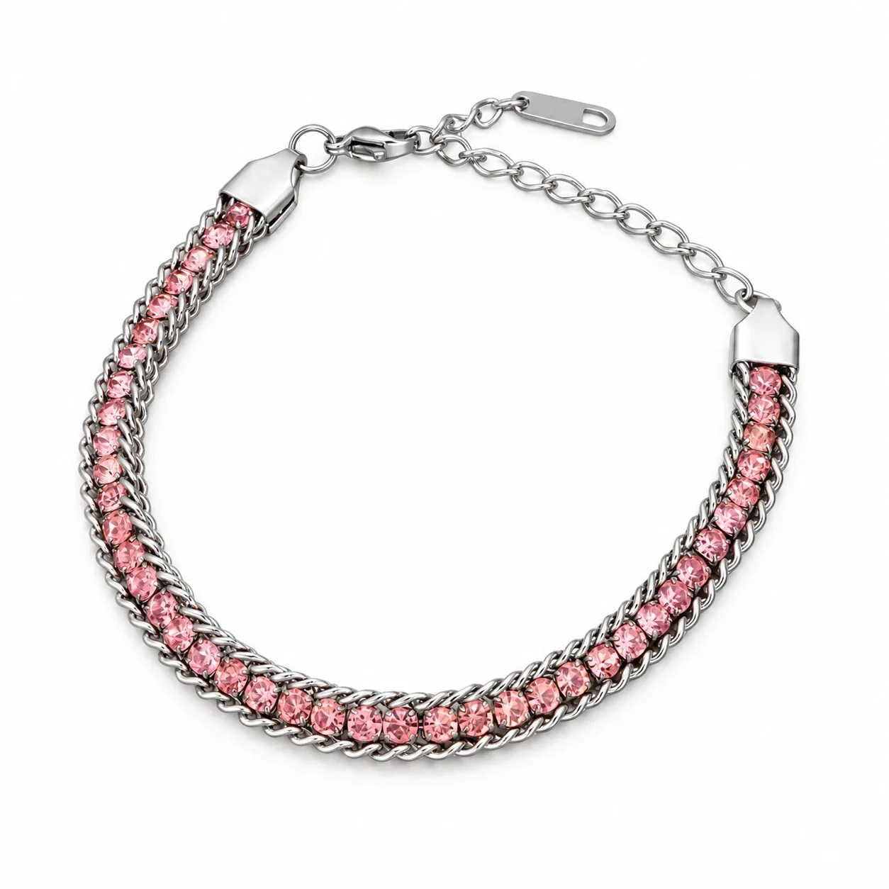 Foto del producto: Pulsera de cadena con fila de circonitas redondas y bordes grumete, acero inoxidable