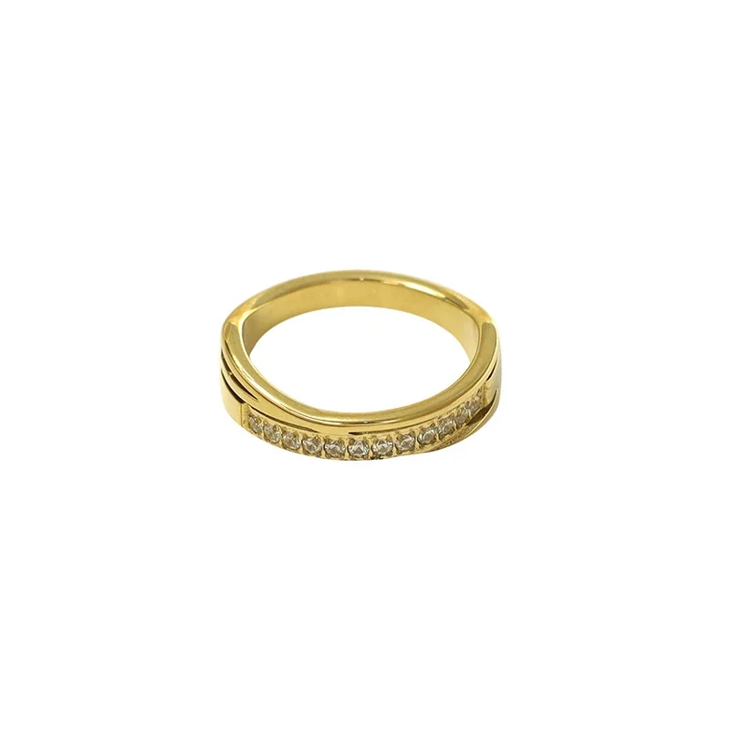 Polished Stainless Steel Pavé Groove Band Ring