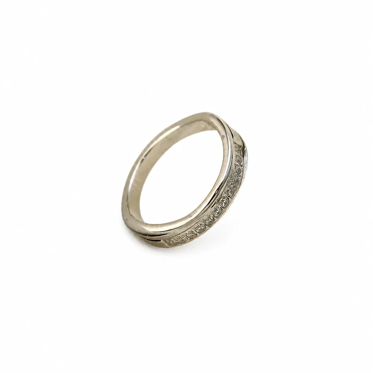 Polished Stainless Steel Pavé Groove Band Ring