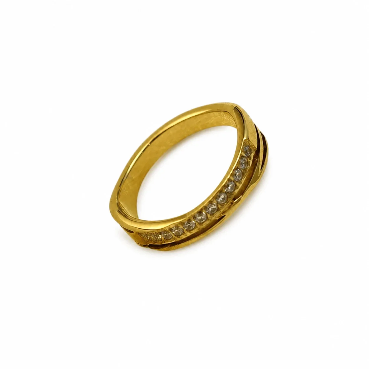 Polished Stainless Steel Pavé Groove Band Ring