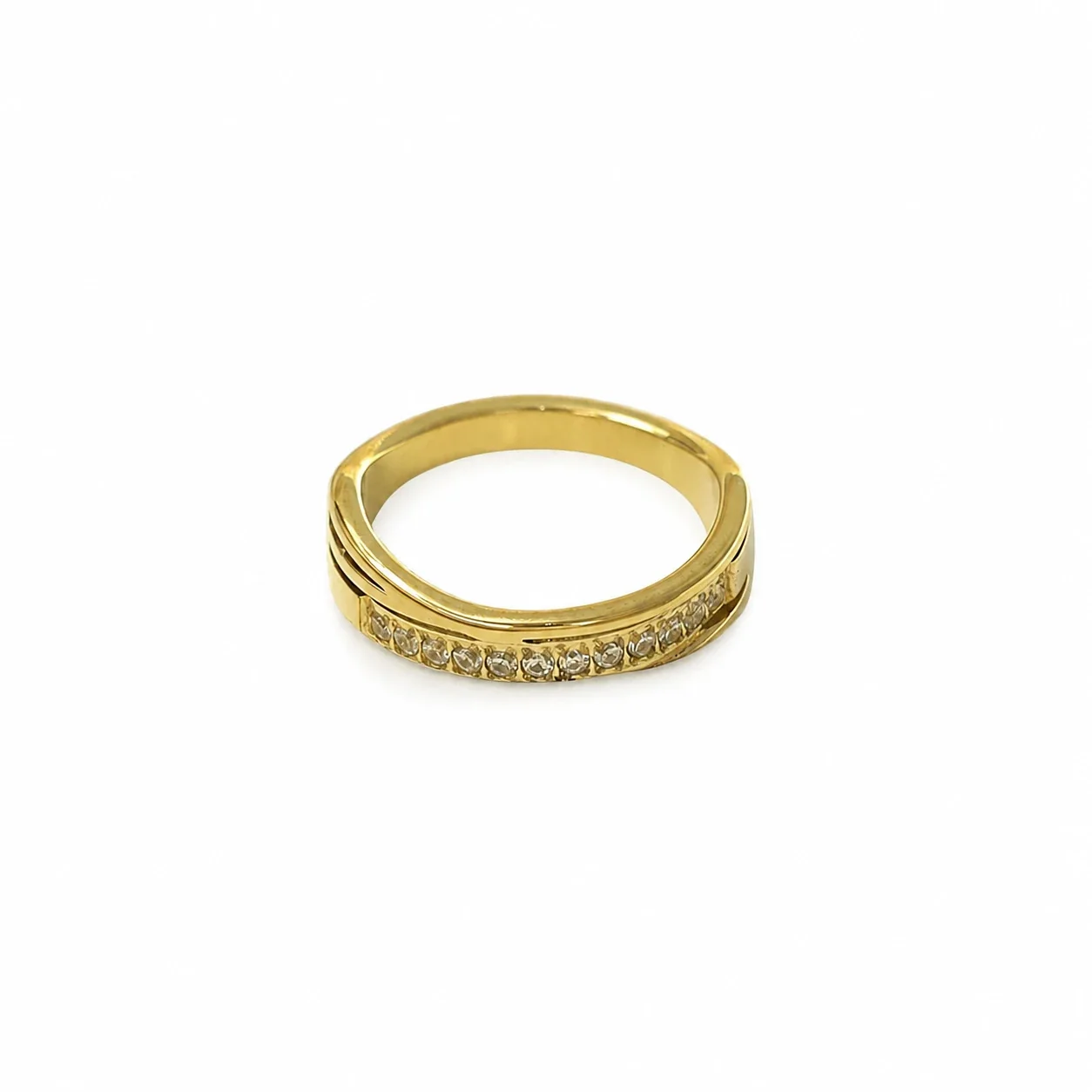 Polished Stainless Steel Pavé Groove Band Ring