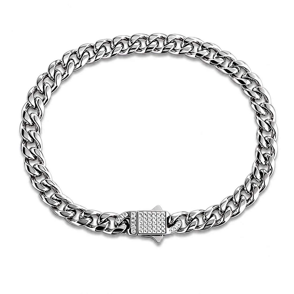Pulseira Cubana em Aço Inoxidável 316 com Fecho em CZ