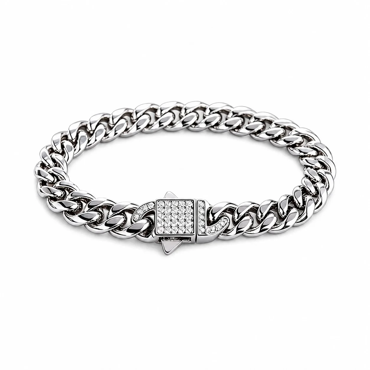 Bold 316 Stainless Steel Cuban Chain Bracelet with CZ Clasp