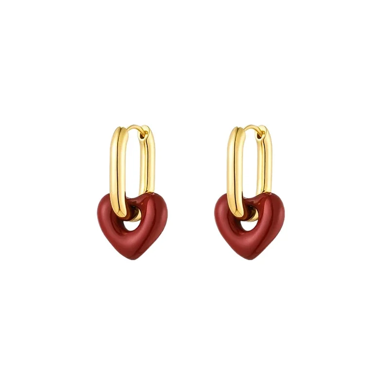 Playful Gold-Plated Red Heart Huggie Earrings