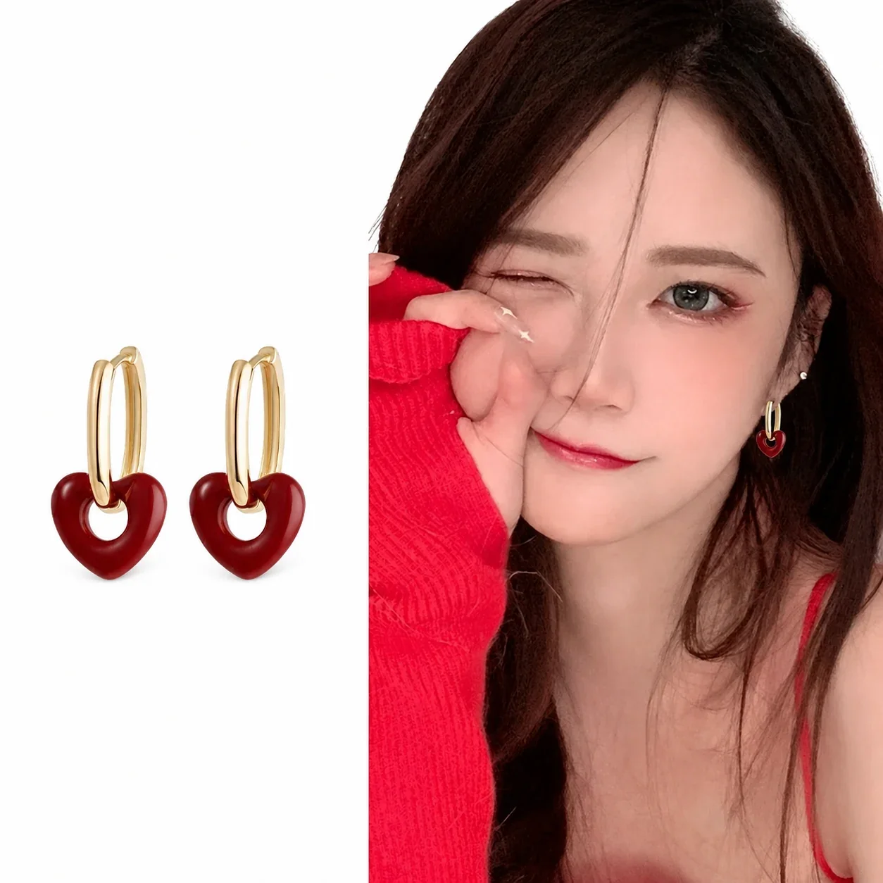 Playful Gold-Plated Red Heart Huggie Earrings