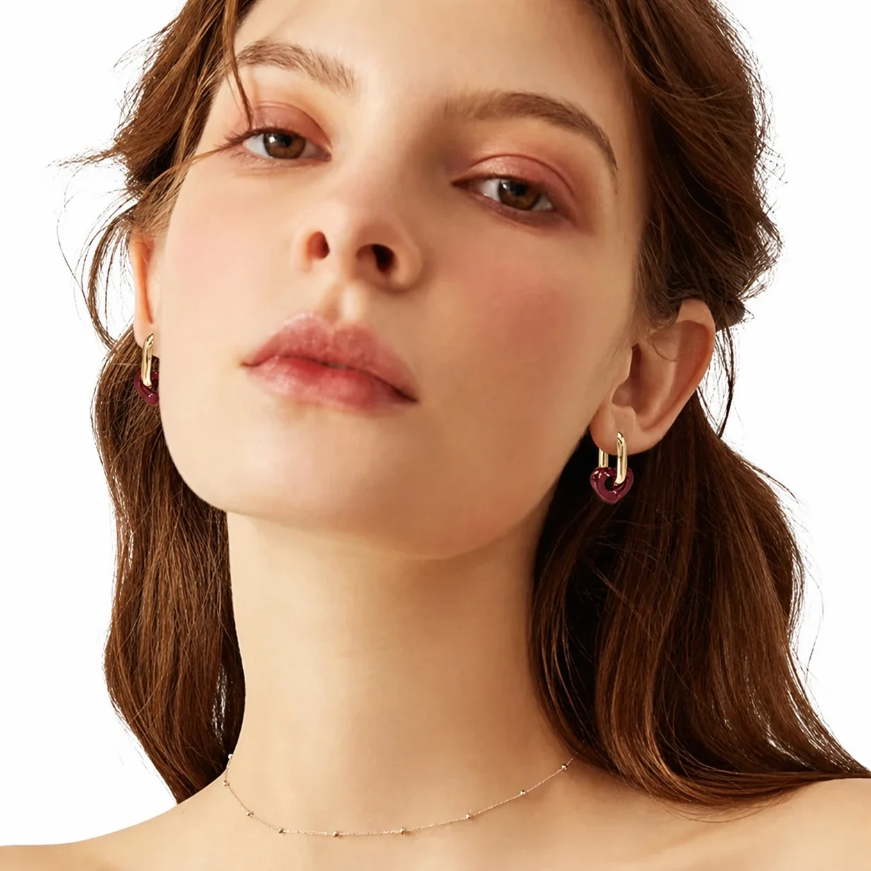 Playful Gold-Plated Red Heart Huggie Earrings