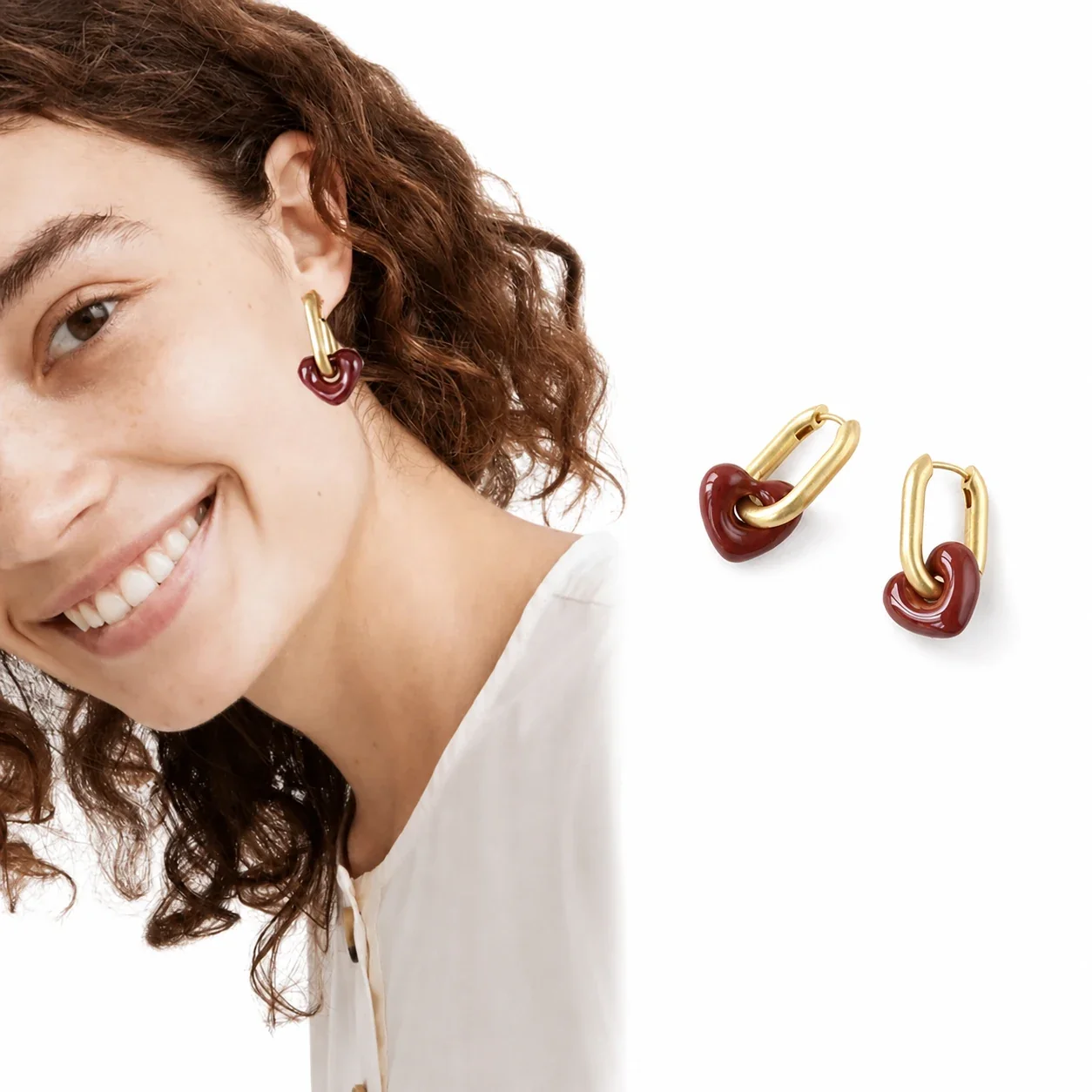 Playful Gold-Plated Red Heart Huggie Earrings