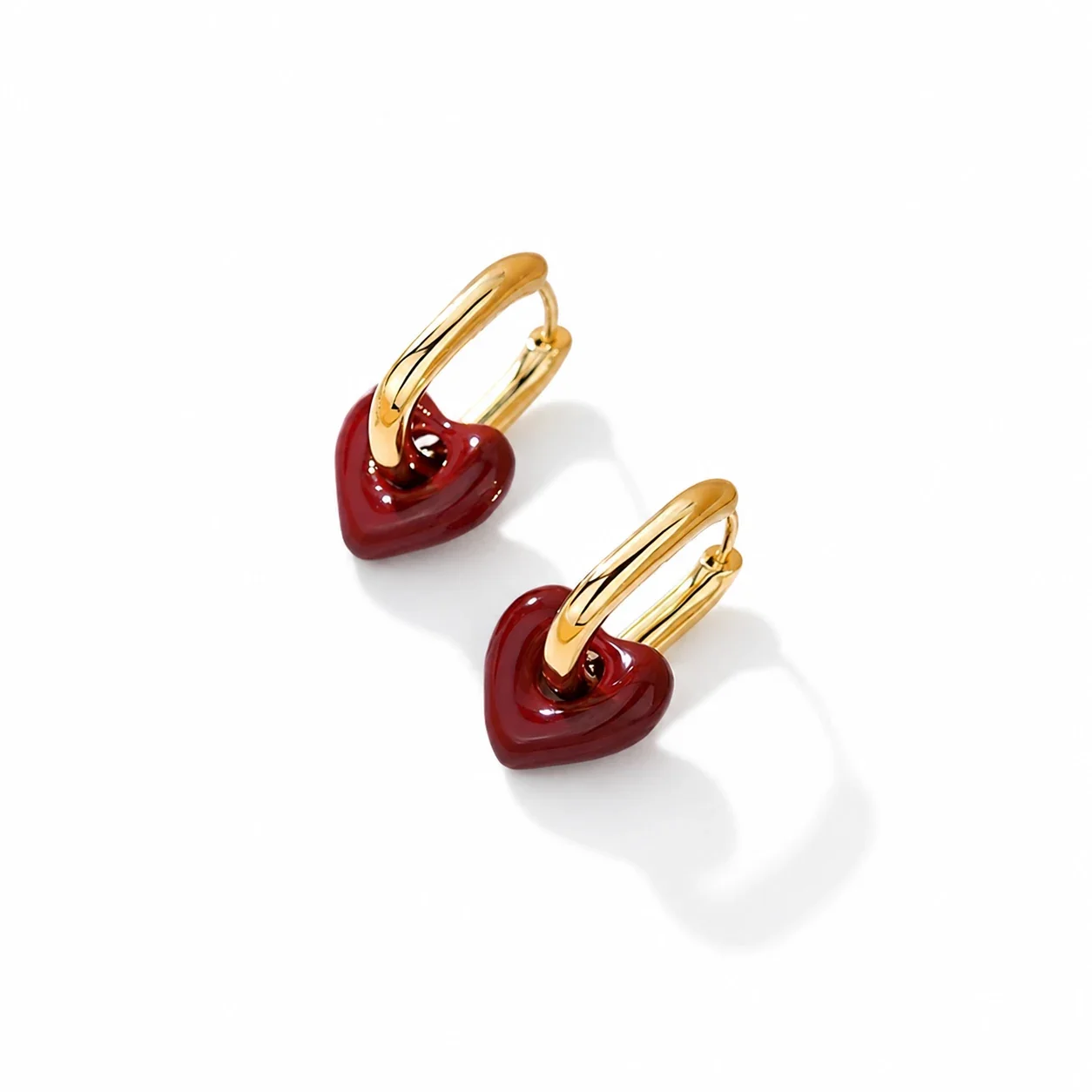 Playful Gold-Plated Red Heart Huggie Earrings