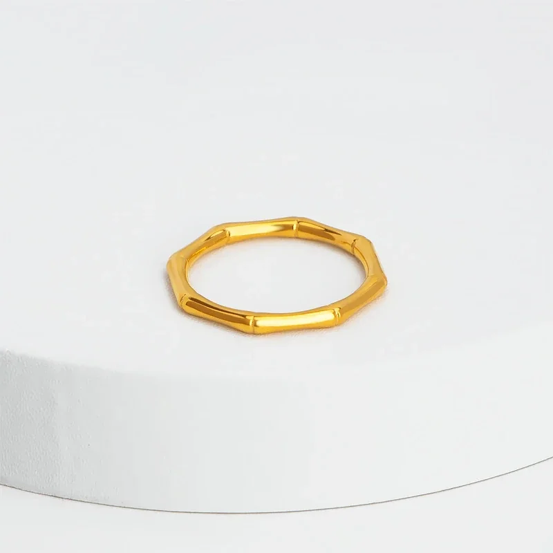 Sculptural Gold-Plated Stainless Steel Bamboo Segment Ring