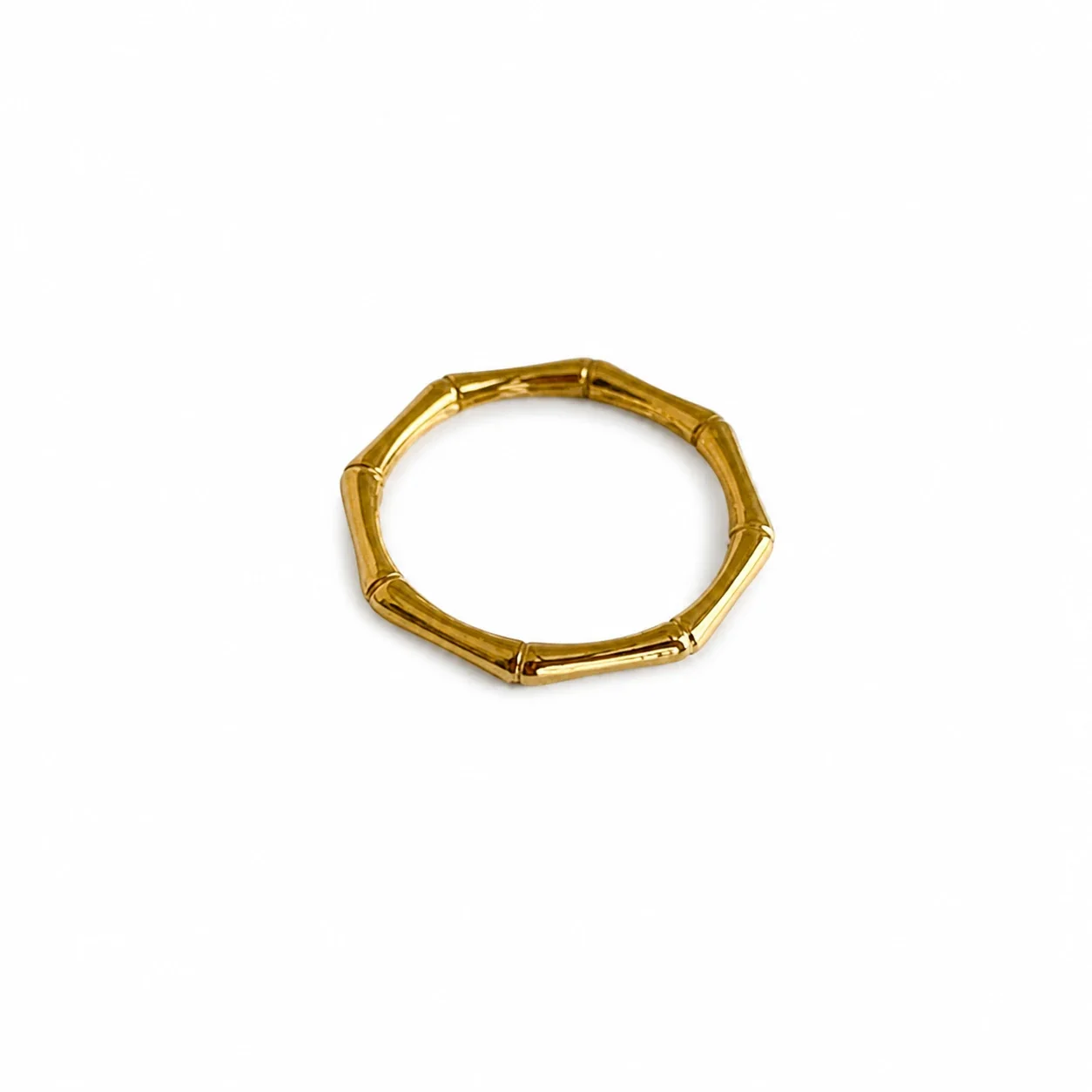 Sculptural Gold-Plated Stainless Steel Bamboo Segment Ring