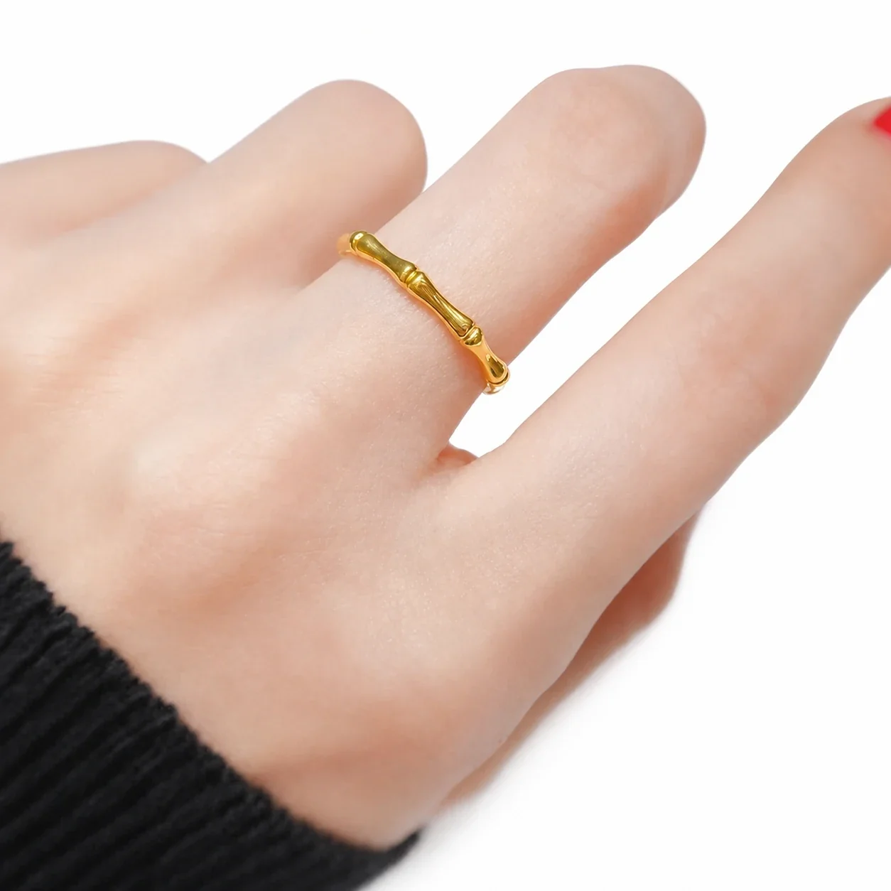 Sculptural Gold-Plated Stainless Steel Bamboo Segment Ring
