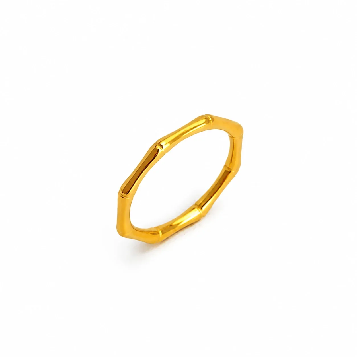 Sculptural Gold-Plated Stainless Steel Bamboo Segment Ring - Gold