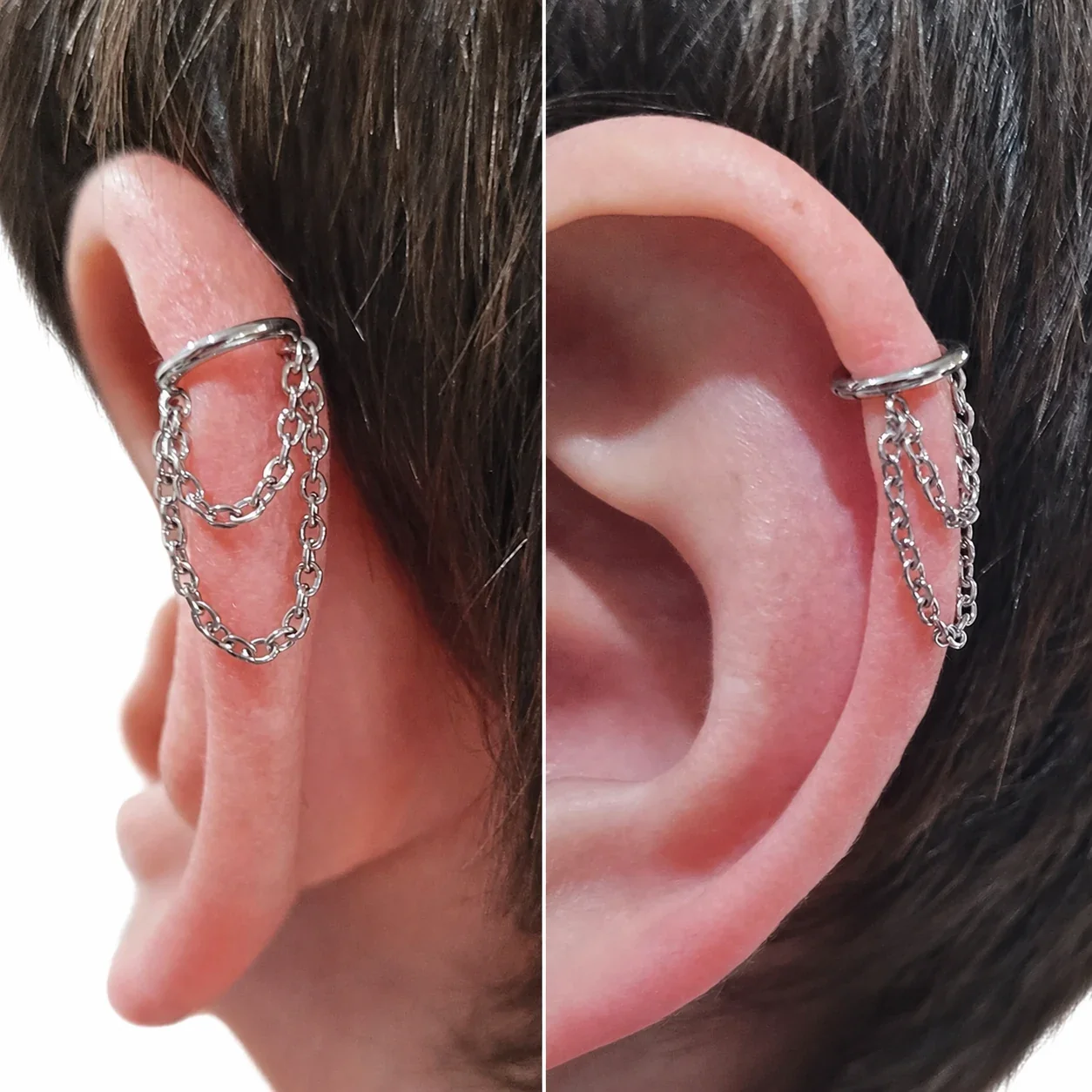 Edgy 316 Stainless Steel Draped Chain Ear Cuff