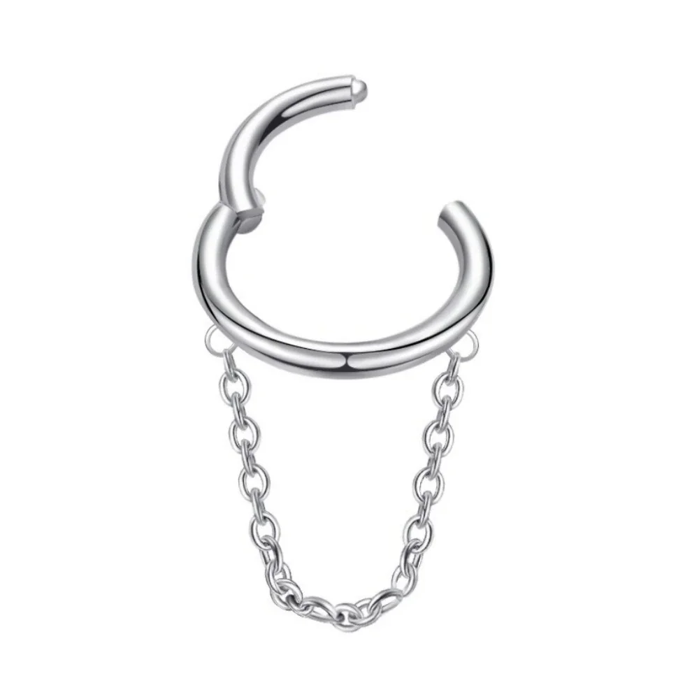Edgy 316 Stainless Steel Draped Chain Ear Cuff - Silver Single