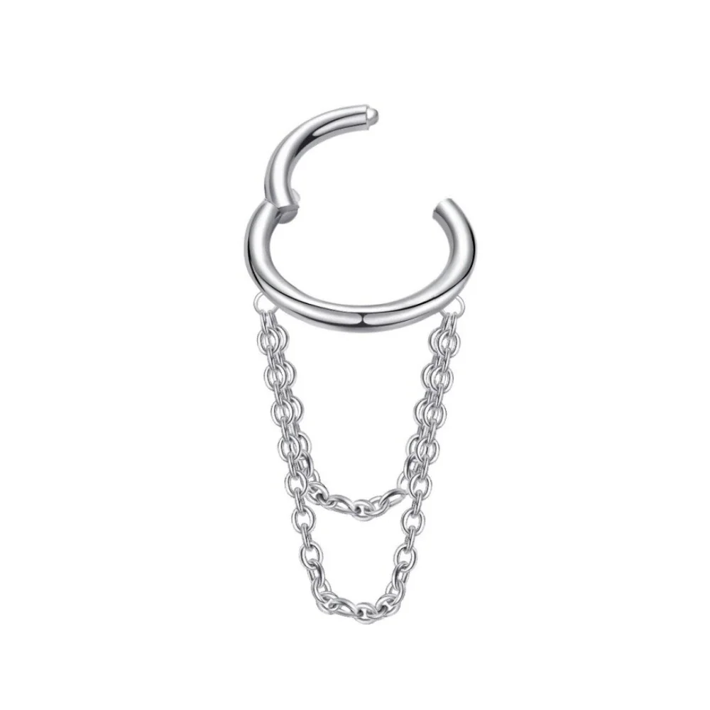 Edgy 316 Stainless Steel Draped Chain Ear Cuff - Silver Double