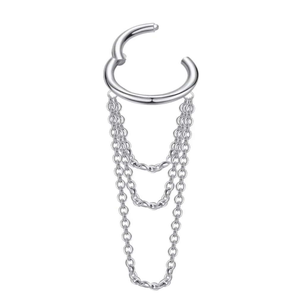 Edgy 316 Stainless Steel Draped Chain Ear Cuff - Silver Triple