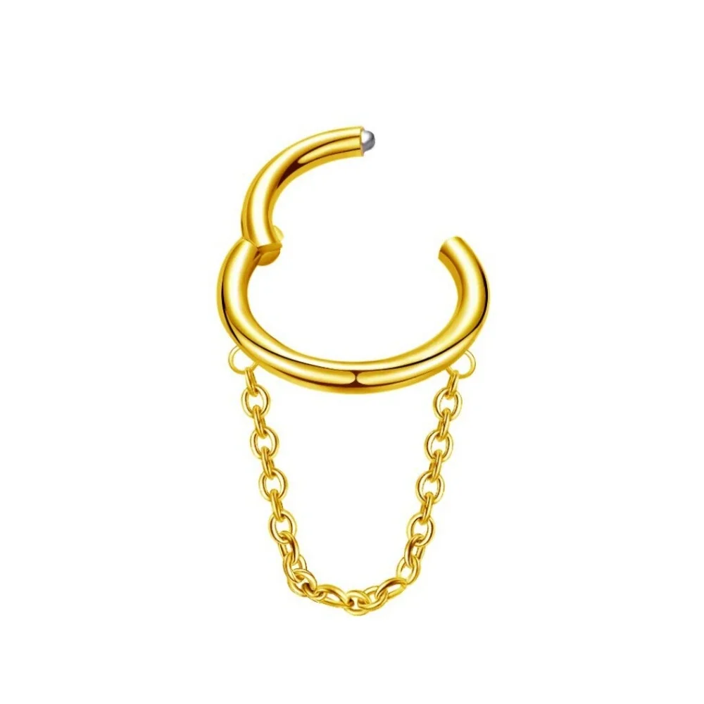 Edgy 316 Stainless Steel Draped Chain Ear Cuff - Gold Single