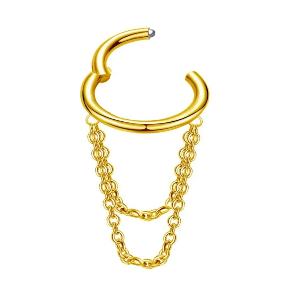 Edgy 316 Stainless Steel Draped Chain Ear Cuff - Gold Double