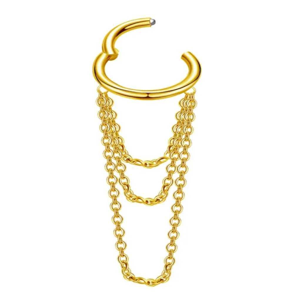 Edgy 316 Stainless Steel Draped Chain Ear Cuff - Gold Triple