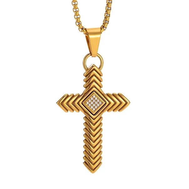 Bold 316 Stainless Steel Chevron Cross Pendant Necklace
