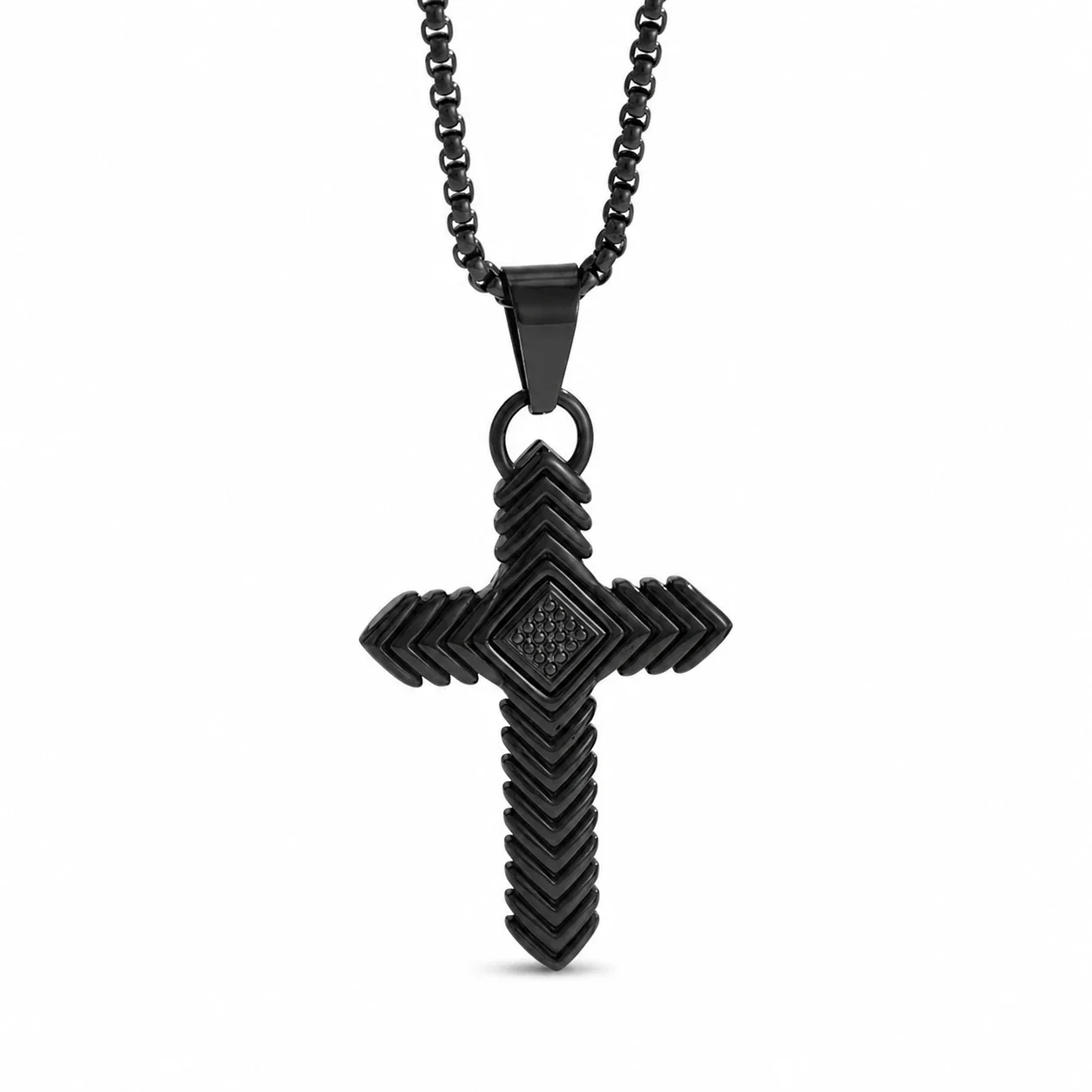 Bold 316 Stainless Steel Chevron Cross Pendant Necklace