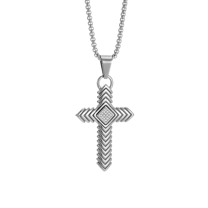 Bold 316 Stainless Steel Chevron Cross Pendant Necklace
