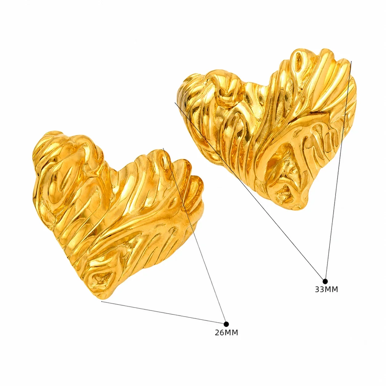 Domed Gold-Plated Stainless Steel Fluted Heart Stud Earrings