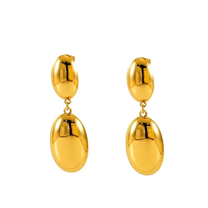 Sculptural 18K Gold-Plated Oval Dome Drop Earrings