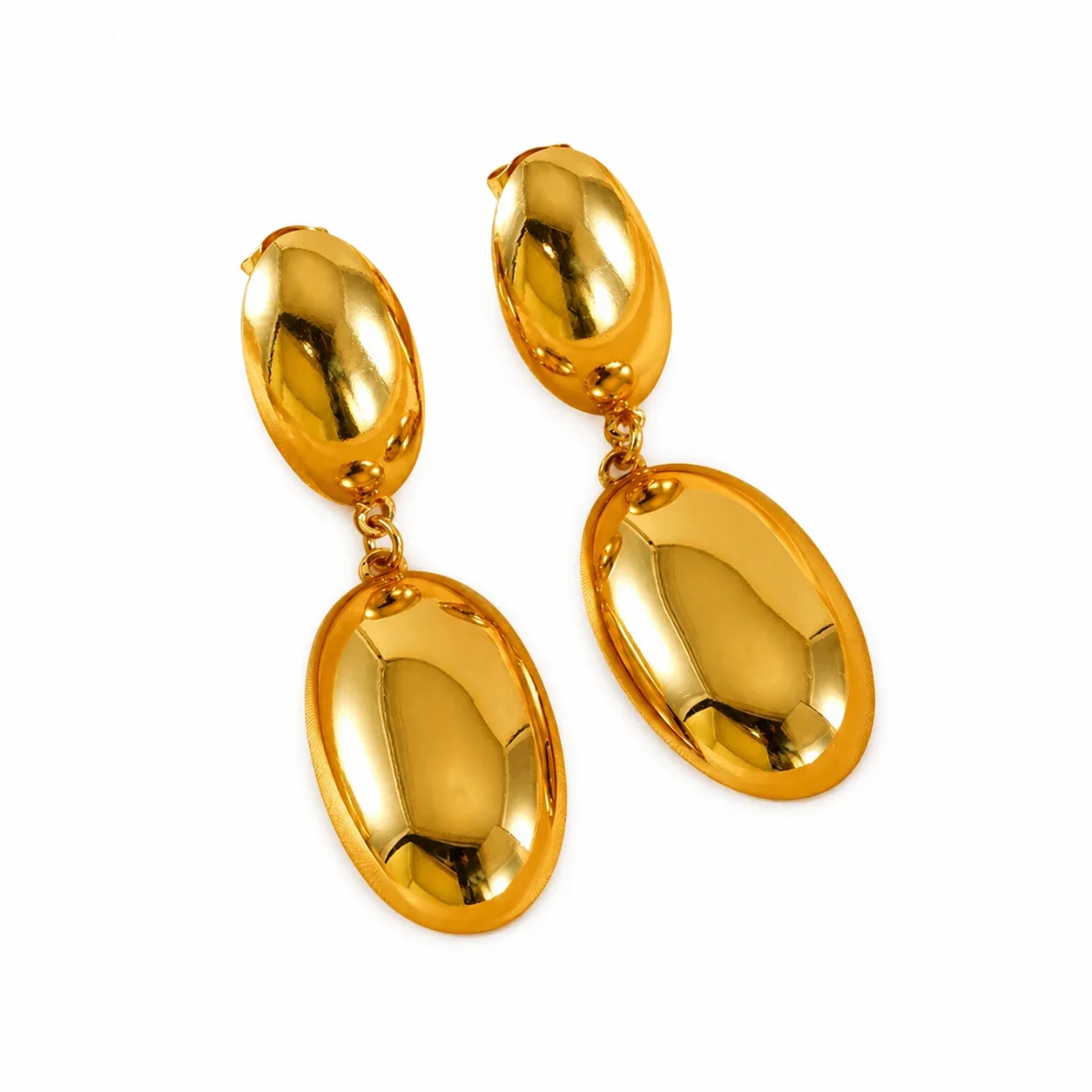 Sculptural 18K Gold-Plated Oval Dome Drop Earrings