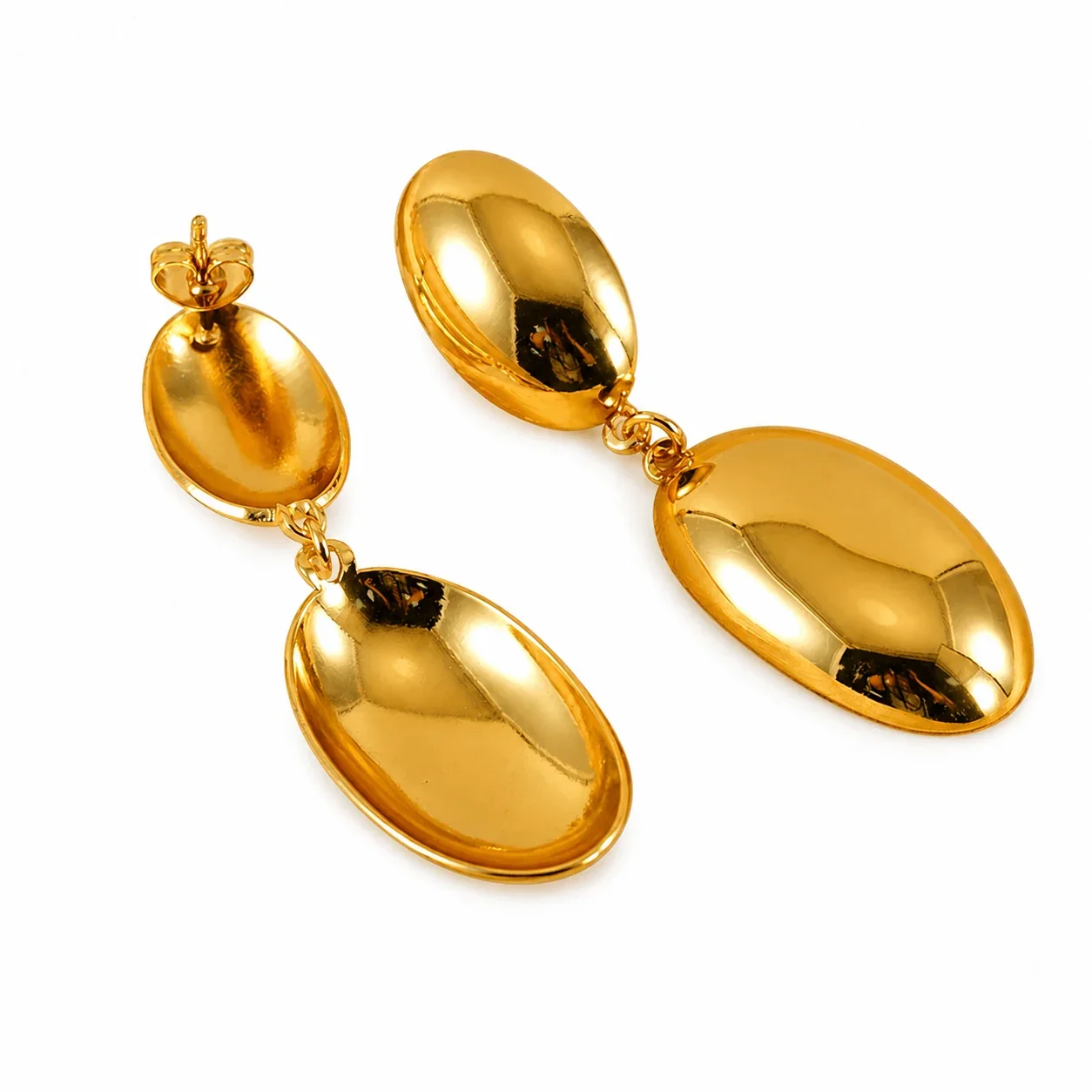 Sculptural 18K Gold-Plated Oval Dome Drop Earrings