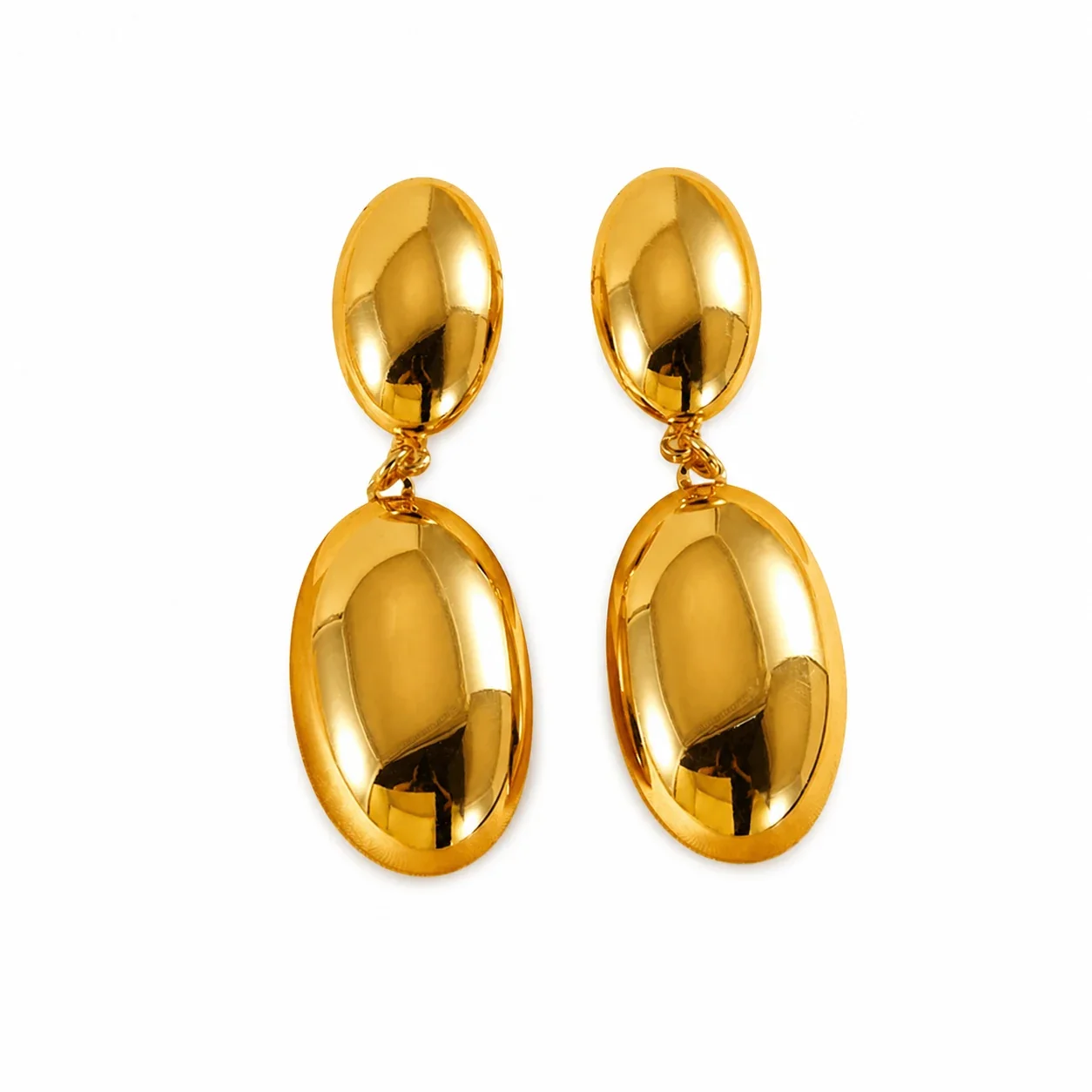 Sculptural 18K Gold-Plated Oval Dome Drop Earrings