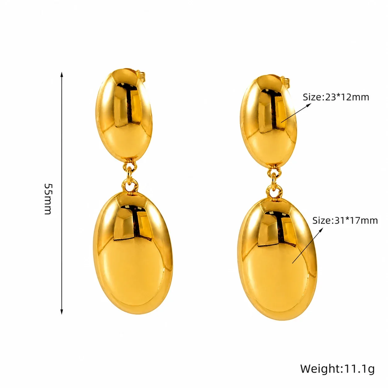 Sculptural 18K Gold-Plated Oval Dome Drop Earrings - Gold