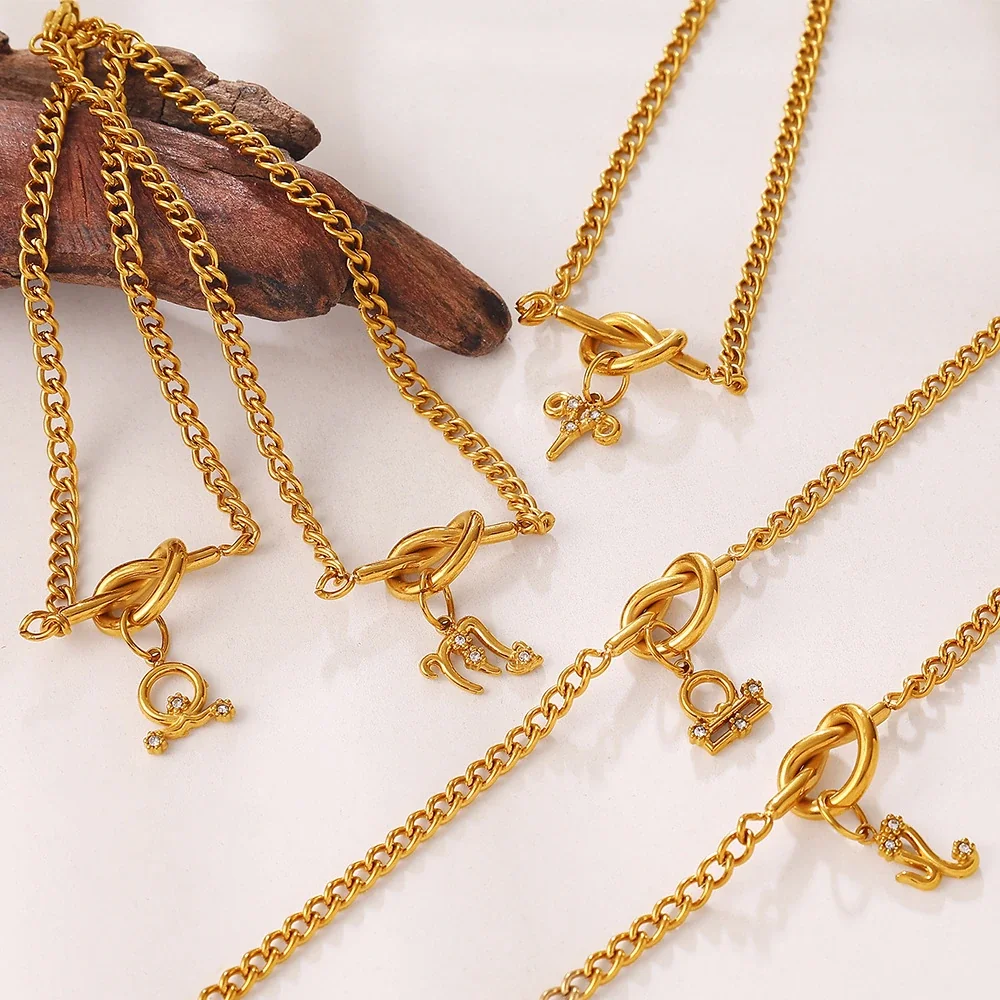 Zodiac Charm Chain Bracelet with Knot Toggle, Gold-Plated Steel