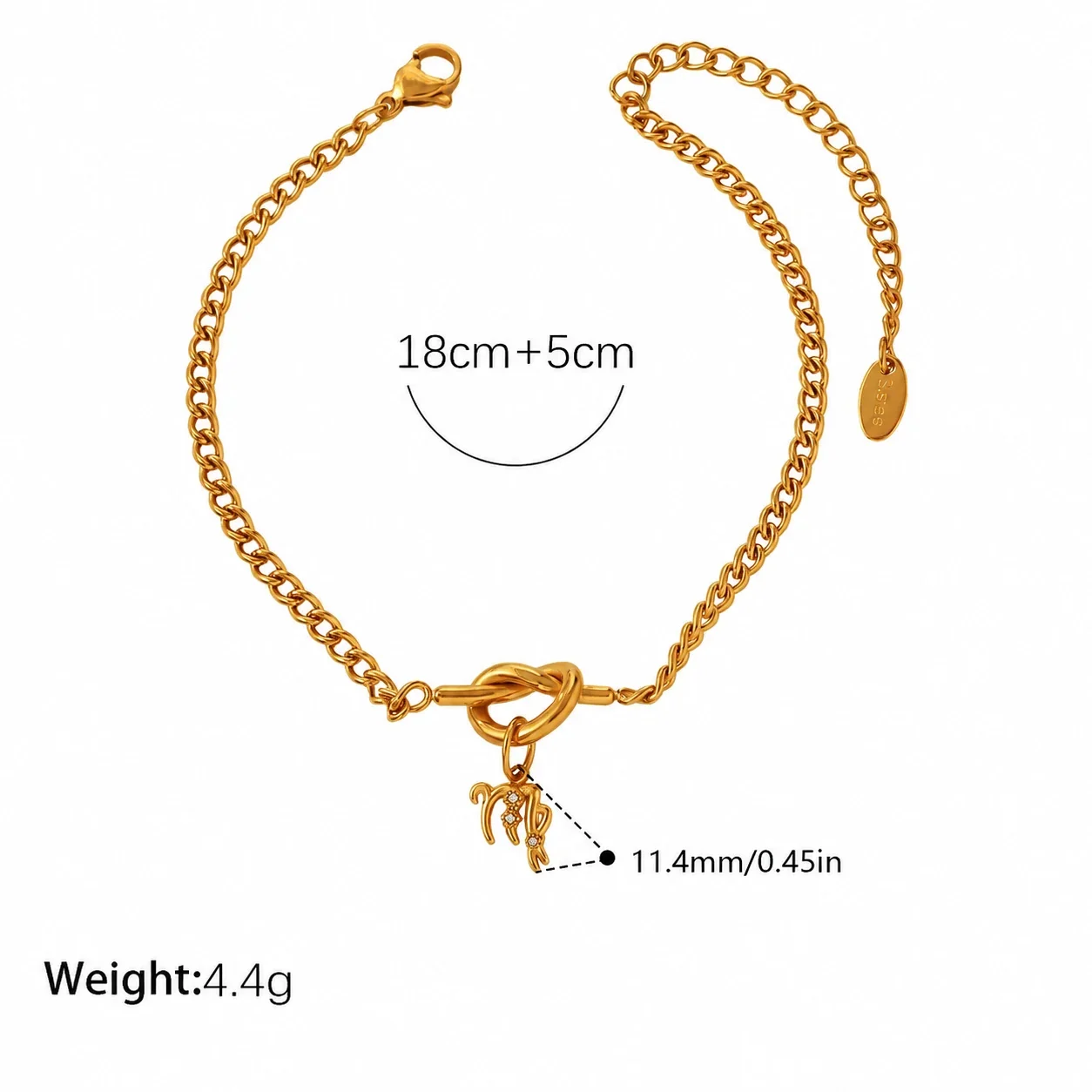 Zodiac Charm Chain Bracelet with Knot Toggle, Gold-Plated Steel - Zodiac Sign