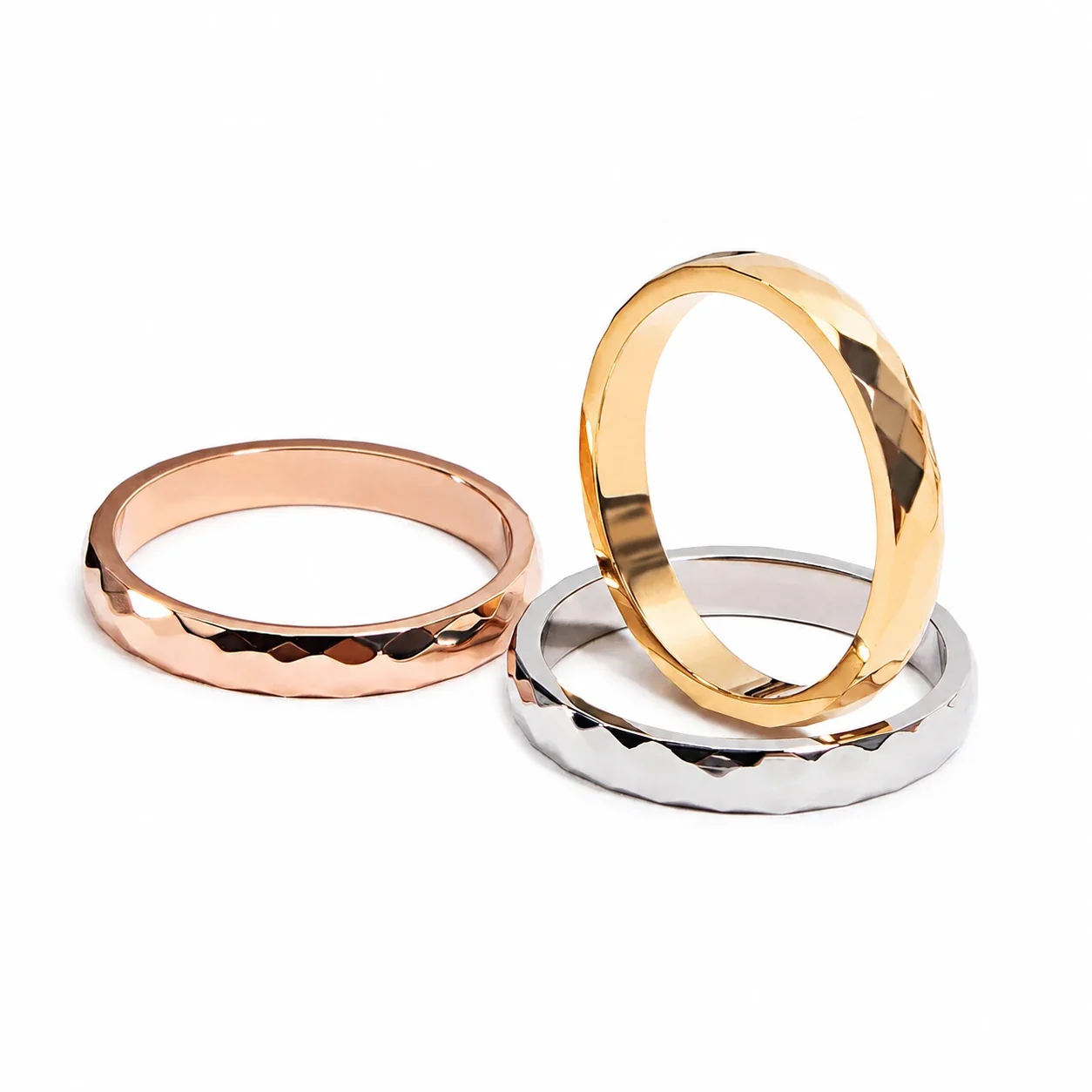 Faceted Stainless Steel V-Wave Slim Band Ring