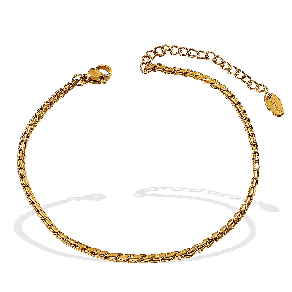 Anklet Braided Snake Chain 18K Gold-Plated Steel